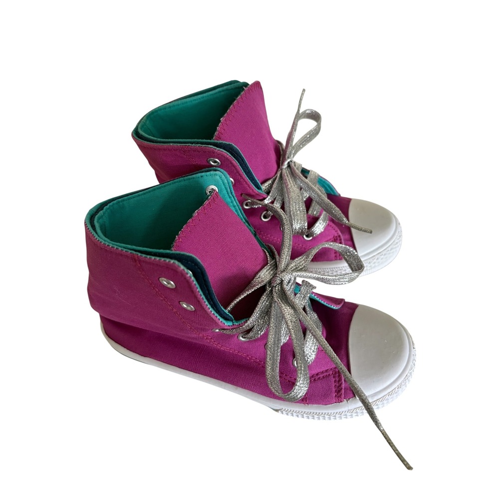 Avon Kids Magenta Teal Canvas High Top Sneakers Silver Laces FU1LM5 Size 13 - Picture 3 of 6